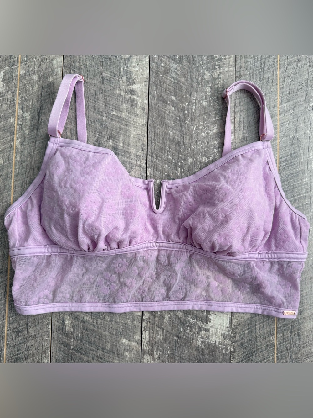 Victoria’s Secret PINK Purple Violet Mesh Floral Long Line Bralette Size XL